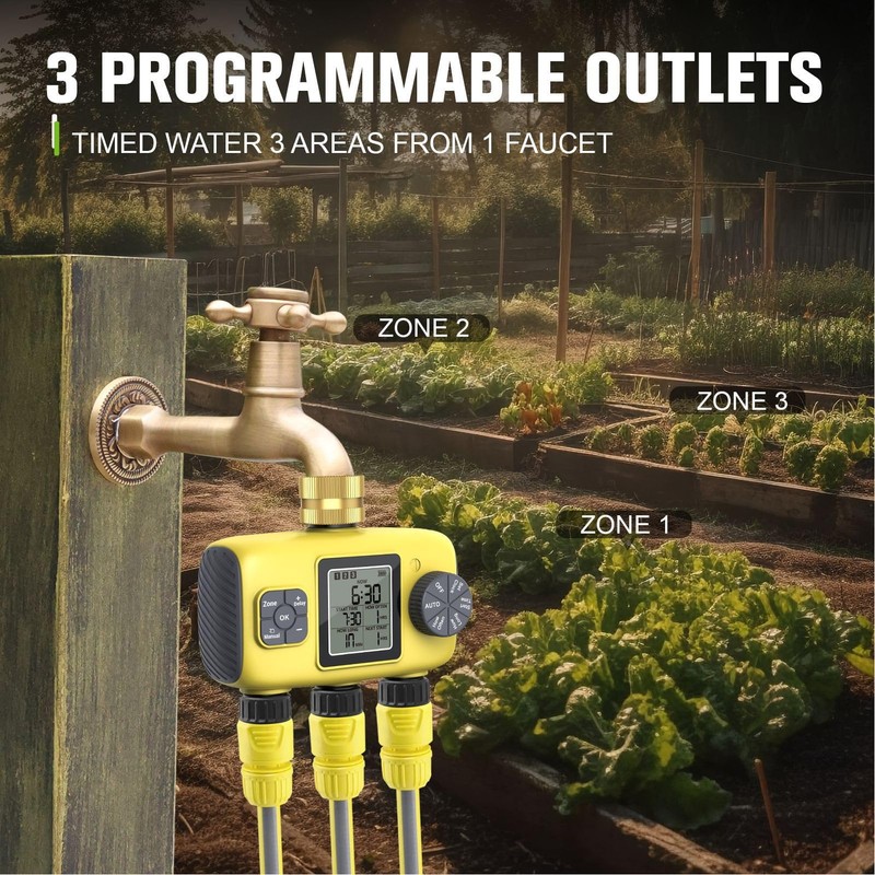 Generic 3 Zone Sprinkler Timer, 3 Outlets Programmable Water Hose