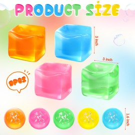 Meooeck 9 Pcs Sensory Squeeze Set 4 Extra Large Ice Cube Stress Ball and 5 Ice Ball Anxiety Relief Squeeze for Kids Teens Adults Birthday Party Favors Employee Appreciation Gifts