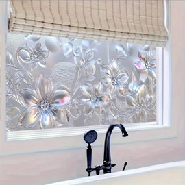 BlissYard Rainbow Window Film Sliver Flowers Glass Decorations 39.3×17.7 Inchs Removable Static Cling Stickers Home Decor Privacy Film for Living Room Office and Bathroom PVC Flora Glass Decorations