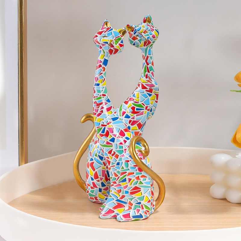 LIKEUDO Set of 2 Resin Cat Statues Sculptures Cat Figurine