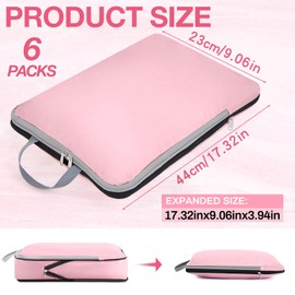 Hosuly 6 Pcs Large Compression Packing Cube Bag Travel Expandable Space Saving Organizers for Luggage Storage(Pink,17.3 x 12.6'')