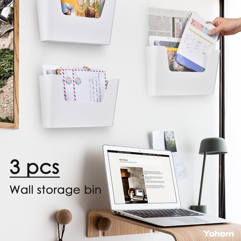 YOHOM No Drilling File Holder Wall Mails Magazines Organizer Adhesive