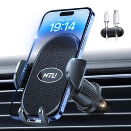 HTU Grado militar Soporte para teléfono de coche, Gancho de acero más fuerte y más largo Soporte de ventilación de coche, manos libres ajustable de...