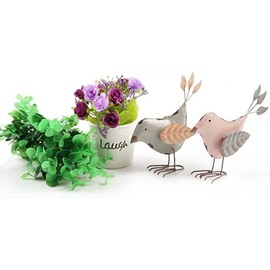 GDYOOSHOW 2 piezas de metal para decoración de pájaros para interiores o exteriores, estatuas de pájaros para el hogar, patio, 5.5 pulgadas de alto, juguete de regalo de óxido/café