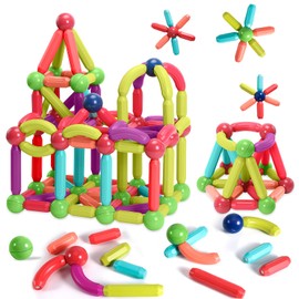 AQXONG 64 Pieces Magnetic Building Blocks Toy, 3D Construction Toy, Magnetic Toy for Children, Educational Educational Toy, Suitable for Boys and Girls Aged 3 4 5 6 7 8 Years