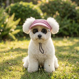 Yymobt Small Dog Sun Visor Hat with Dog Sunglasses, Dog Cat Sun Hat with Ear Holes Baseball Cap Adjustable Puppy Sunbonnet Headdress for Puppies Summer Beach Outdoor