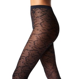 Wolford Snake Jacquard Tights For Women 30 Denier Matte Snakeskin Patterned with Soft Knitted Waistband Circular Knit Design Black Large