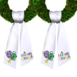 2 Pieces Mardi Gras Wreath Sash for Front Door, Fat Tuesday Wreath Sash Purple Green Golden Burlap Wreath Accessories Carnival Holiday Sash for Wreath Mardi Gras Decorations