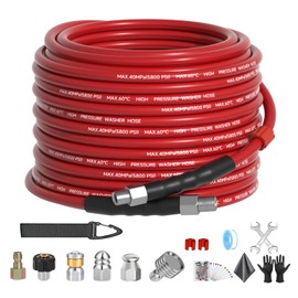TUTULUCK Sewer Jetter Kit for Pressure Washer 1/4" NPT 5800PSI Drain Cleaner Hose Rotating and Button Nose Sewer Jetting Nozzle Unclogging Tool for Sewer Line,Gutter Cleaning(50FT)