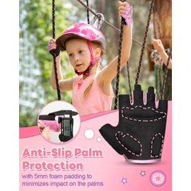 RIGWARL Kids Bike Gloves for Age 2-11, Boys Girls Half Finger Cycling Gloves with Protective Cushions, Fingerless Gloves Kids for Hiking Camping Fishing Outdoor Sports