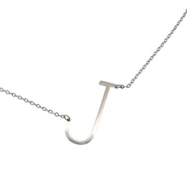 Zotair Slanted Initial Necklace: Tarnish free Stainless Steel (J SIlver)