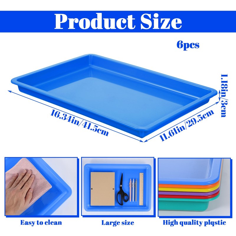 Sibba 6 Pack Multicolor Plastic Art Trays Colorful Activity Crafts