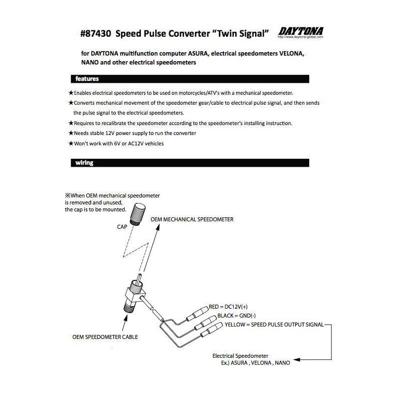 DAYTONA Motorcycle Speedometer Conversion Adapter Convert Mechanical to Electric Speedometer