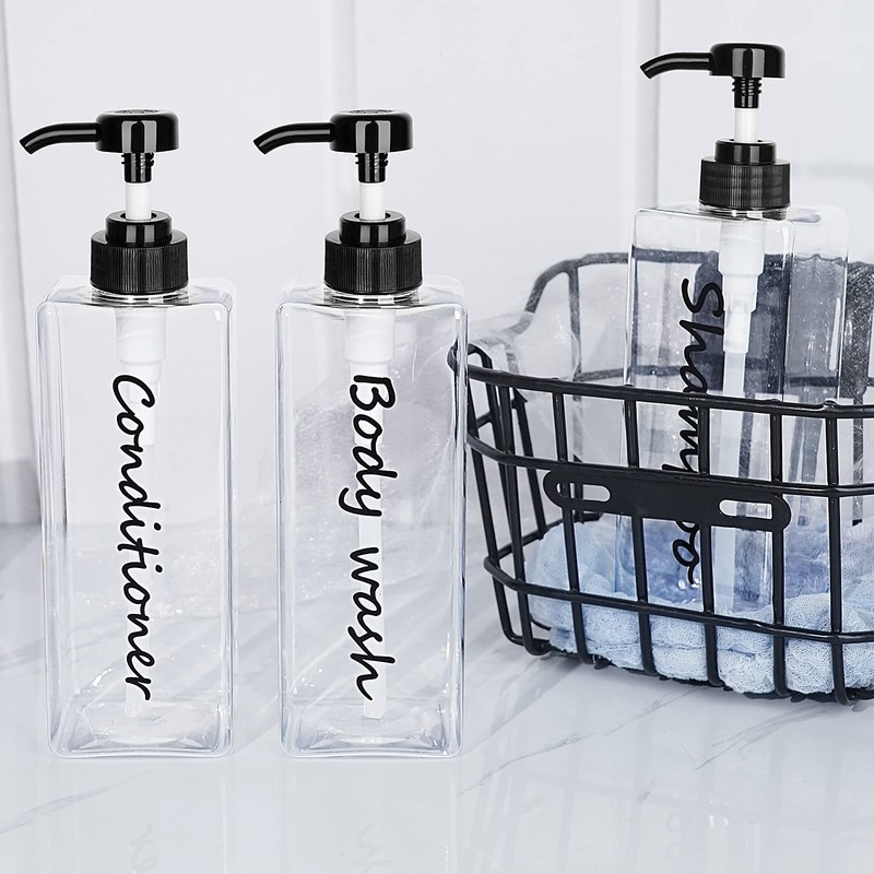 Shampoo Dispenser - Refillable Shampoo and Conditioner Bottles (Clear, Set