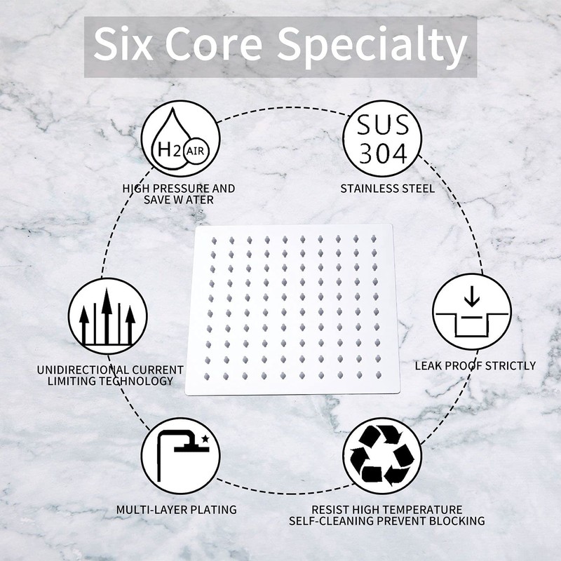 GGStudy Square 8 Inch Square Stainless Steel Shower Head -