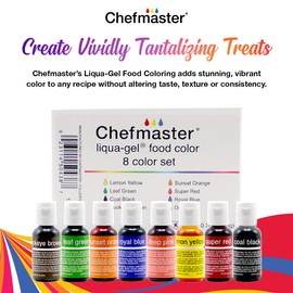 Chefmaster - Liqua-Gel Food Coloring - Fade Resistant Food Coloring - 8 Pack - Vibrant, Eye-Catching Colors, Easy-To-Blend Formula, Fade-Resistant