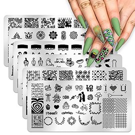 SILPECWEE 6Pcs Butterfly Nail Stamping Plate Love Cats Bowknot Design Nail Stamp Kit DIY Template Manicure Accessories