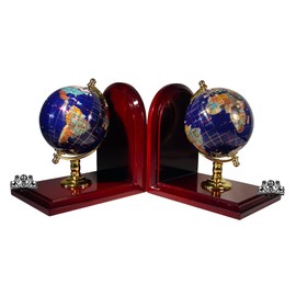 Unique Art 7-Inch Tall Pair of Blue Lapis Ocean Gemstone World Globe Bookends