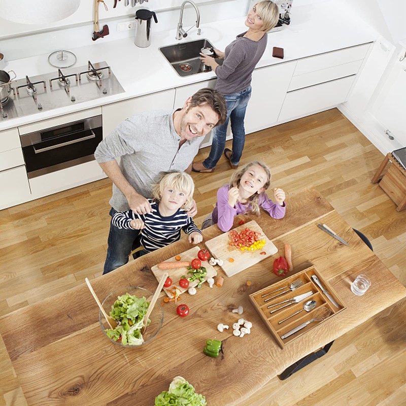 oridom Expandable Bamboo Kitchen Drawer Organizer for Cutlery and Utensils,