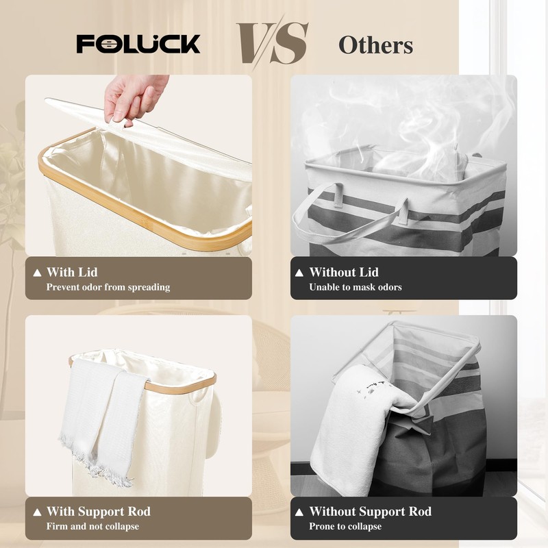 Foluck Slim Laundry Hamper, 60L Waterproof Narrow Laundry Basket with