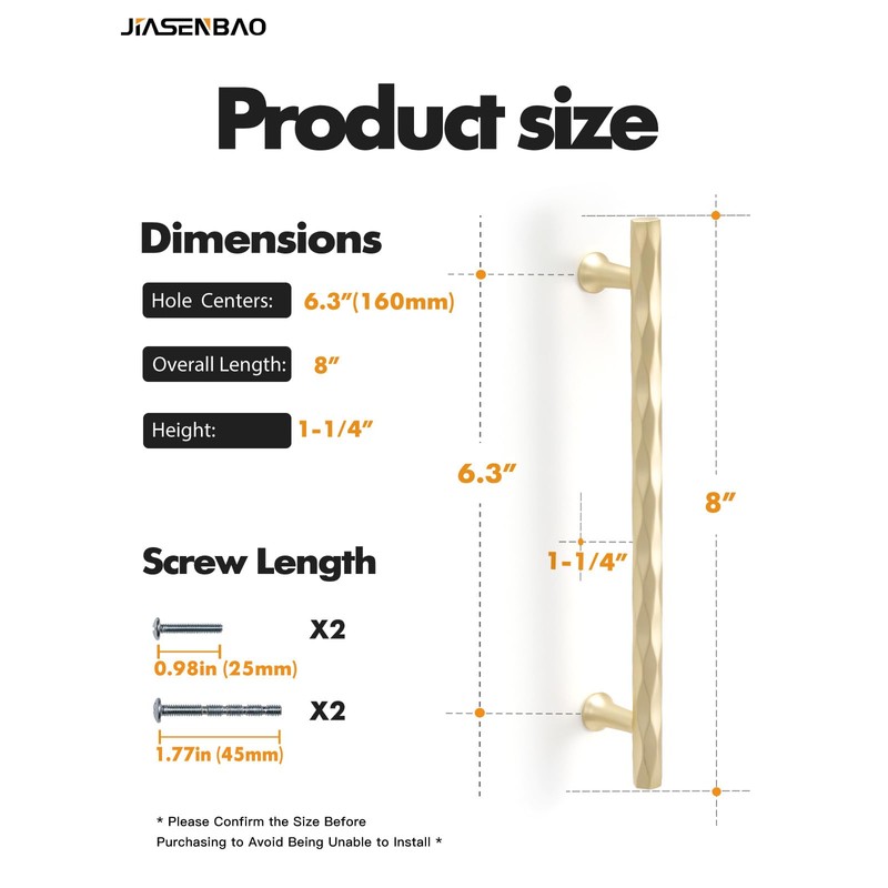 JIASENBAO Brushed Gold Cabinet Pulls 6.3" Hole Center 10 Pack