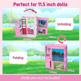 BETTINA Foldable Doll House for 11.5 Inch Dolls,2-Story Portable Dream Dollhouse with Furniture & Accessories, Great Gift for Girls 3-12 Years Old