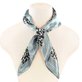 TrendsBlue Elegant Silk Feel Leopard Animal Print Square Scarf, Snow
