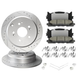 EXPPOWER Front Brake Kit Replacement for Lexus ES350 ES300h Toyota Camry Avalon Drilled & Slotted Brake Rotors +Ceramic Brakes Pads