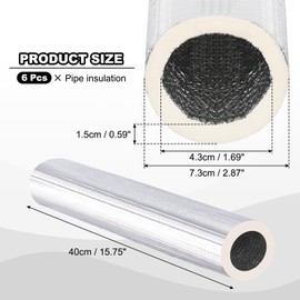 PATIKIL 1.3ft Length 43mm(1-11/16") ID 73mm OD Pipe Insulation Foam Tube, 6 Pcs 15mm Thick Self Adhesive Pipe Freeze Protection Wrap with Aluminum Foil for Outdoor Winter Irrigation