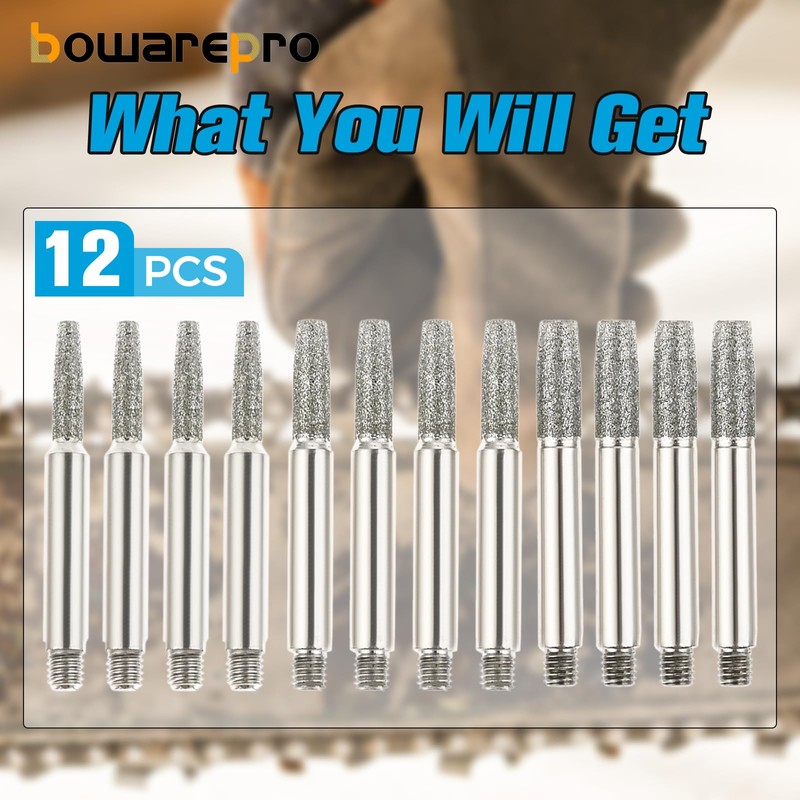 Bowarepro Chain Saw Sharpener Tool, 12Pcs Carbide Burrs for Hand