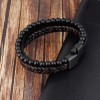 8" Multi-layer Onyx Men's Leather Bracelet with Stainless Steel Magnetic