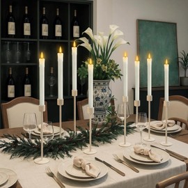 Homemory 6 PCS Real Wax Flameless Taper Candles with Remote, Flickering LED Candlesticks with Timer Dimmer, Fake Candles for Xmas Wedding Celebration Decor, White, 9.6 Inches