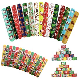 30 Pcs Christmas Slap Bands for Kids Party Bags,Christmas Slap Bracelets Wristband Xmas Party Gift Party Favours for Kids Girls Boys Christmas School Party Bags Fillers Birthday Classroom Gifts Prizes