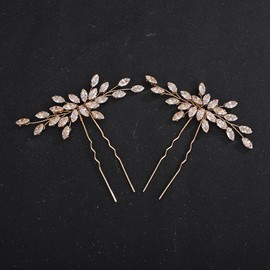 Teyglen Rhinestone Bride Wedding Hair Pins Zircon Crystal Bridal Hair Pins Clips Gold Silver Rhinestone Headpiece Sparkly Hair Jewelry Accessories for Women (Gold)