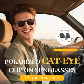 LUFF Clip-On Polarised Sunglasses Cat Eye for Men & Women, UV400 Protection, Safe Driving, Cycling & Outdoor, Black S