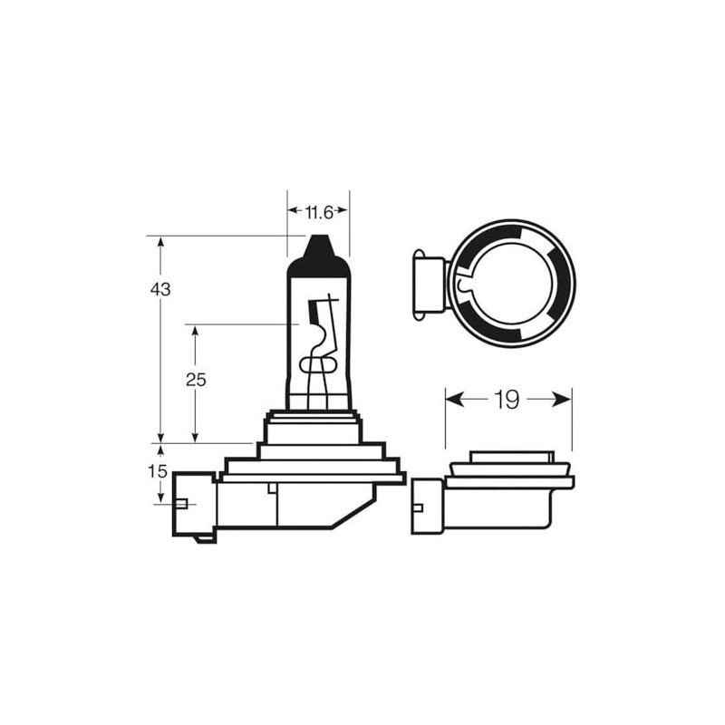Ring Automotive RU711 H11 PGJ19-2 Halogen Headlamp, 12 V, 55