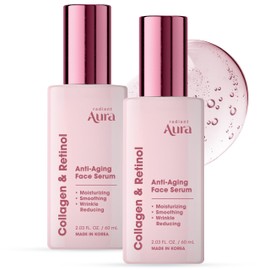 Radiant Aura Collagen & Retinol Serum For Face – Dermatologist Tested, Anti Aging, Korean Skin Care – Firming, Hydrating, Fast-Absorbing, Smoothing – Vegan, Clean Beauty – Pack of 2