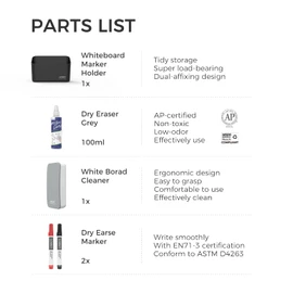 loukin Magnetic Marker Holder Set, Dry Erase Marker Holder, Dry Erase Accessory Tray Set (Includes 1 Eraser, 1 Cleaner, 2 Dry Erase Markers), Ideal for Office, School or Home Use(Black)