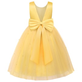 JerrisApparel Flower Girls Dress Wedding Satin Dresses Princess Birthday Party Prom Ball Gown (4T, Yellow)