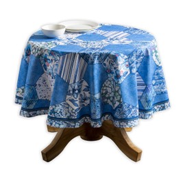 Maison d' Hermine 100% Cotton Table Cover - 63" Diameter Round Decorative Tablecloth - Tablecloths for Dining, Home, Farmhouse & Party - for Spring & Summer - Summer Blues Collection