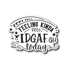 Feeling Kinda IDGAF-ish Today - Funny Punny Sarcasm Stickers - Premium Quality Laminated Vinyl Stickers 2-Pack | 5-Inch on Widest Side | Made in USA - FHJ190