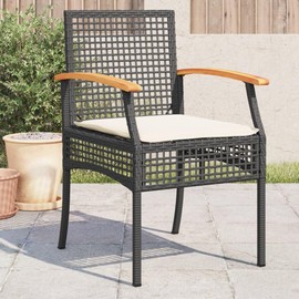 vidaXL Patio Chairs/Cushions Set - 4 Pcs Black Poly Rattan & Acacia Wood for Outdoor/Garden - Durable, Easy-to-Clean, Weather-Resistant, Removable Cushion Covers, Sturdy Steel Frame, Assembly Requ...