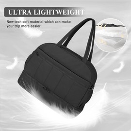 Travel Duffle bag for Women, Puffer Weekender Overnight Bags with Shoe Compartment, Carry on Travel Tote Gym Duffel Bag for Women, Ideal for Personal Items and Travel Essentials，Black