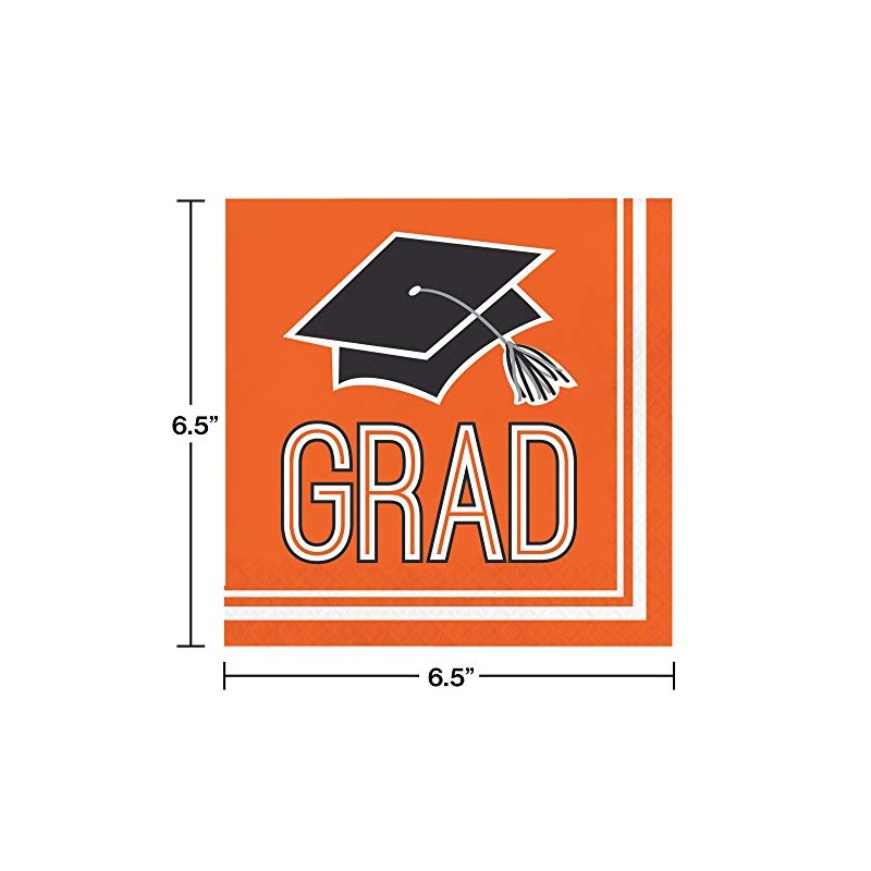 Creative Converting 320066 Graduation School Spirit Orange Napkins, 6.5",