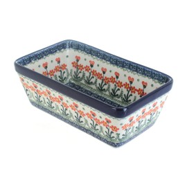 Blue Rose Polish Pottery Peach Posy Loaf Baker
