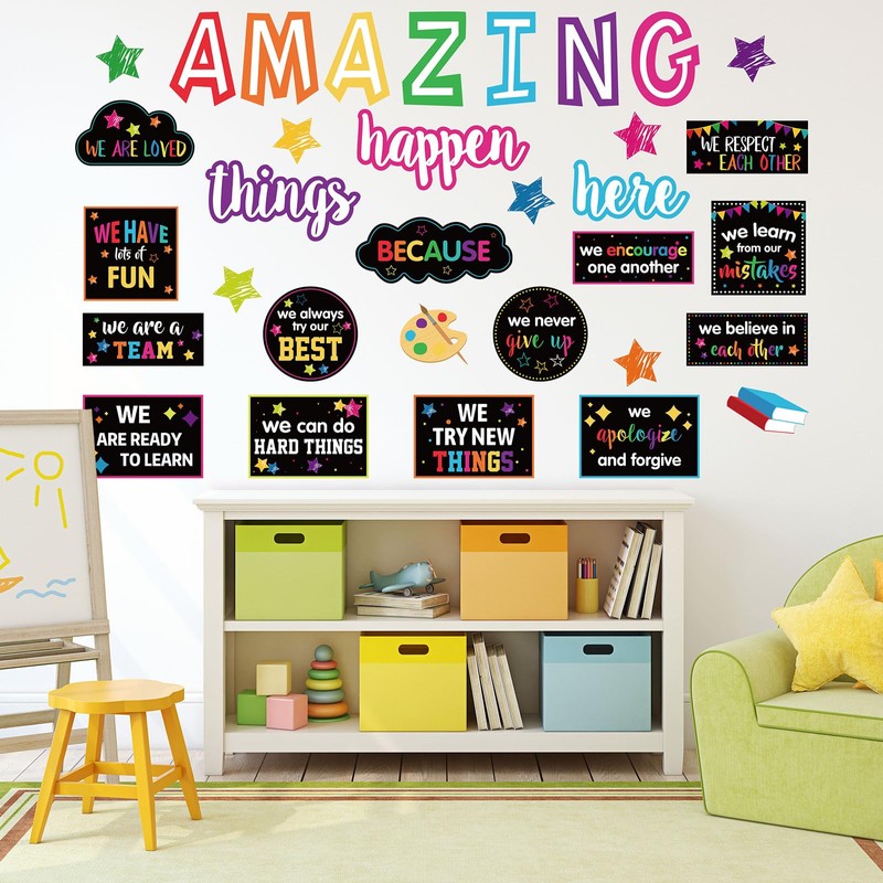 JarThenaAMCS Motivational Bulletin Board Decoration Amazing Things Happen Here Paper