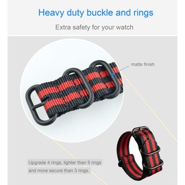 MZBUTIQ Nylon Watch Strap Long (18 19 20 21 22 23 24 25 26 mm), black/red, Elegant