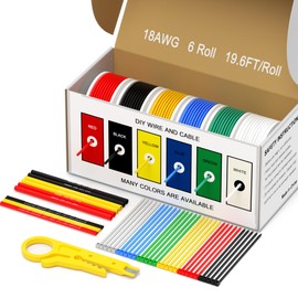Okerny 18 AWG Wire Stranded Solid Core Hook-Up Flexible Wires, 6 Colors Each Roll 19.7ft/6M Soft Silicone Tinned Copper Core Automotive Electrical Cables, High Temp Resistant -60℃ to 200℃