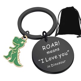 Hibetek Dinosaur keychain Dinosaur Gift T-Rex Gift ROAR Means I Love You In Dinosaur Keychain Couple Gift Dinosaur Lover Gift (Black)