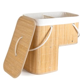 Stair Basket with Lid & Handle – Staircase Storage Basket for Wooden & Carpeted Stairs, Foldable Step Baskets for Stairs, Bamboo Storage Bin Organizer for Toys, shoes & Books (Natural Bamboo)